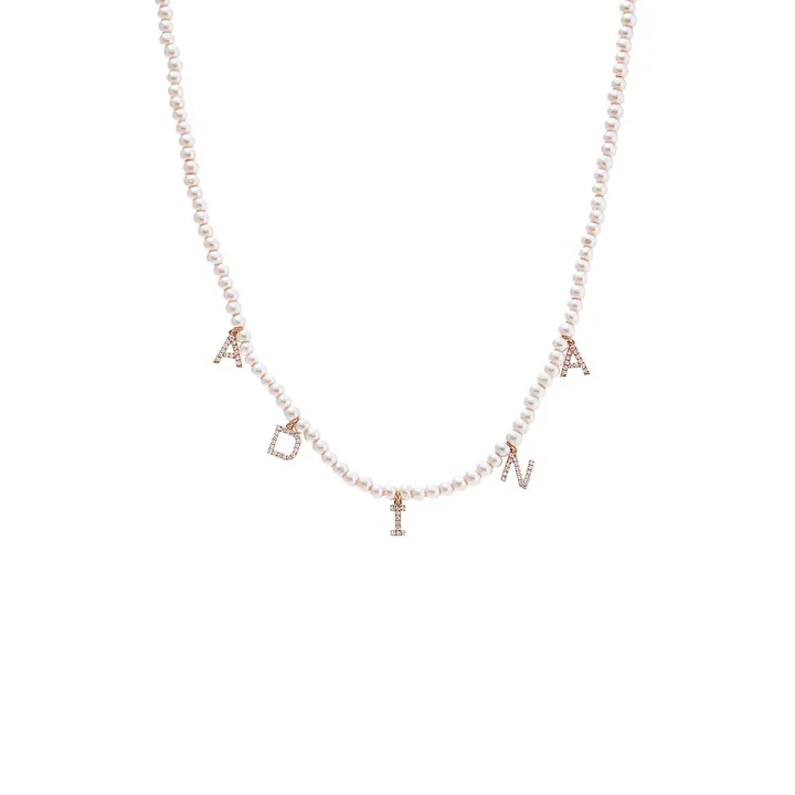 

Custom Pearl Name Necklace Personalized Letter Pendants with Cubic Zirconia Inlay Dainty Pearl Chain Unique Jewelry Christmas