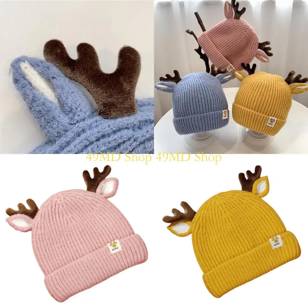 49MD Trendy Woolen Hat Children Antlers Knitted Hat Wild Gift for Christmas Halloween