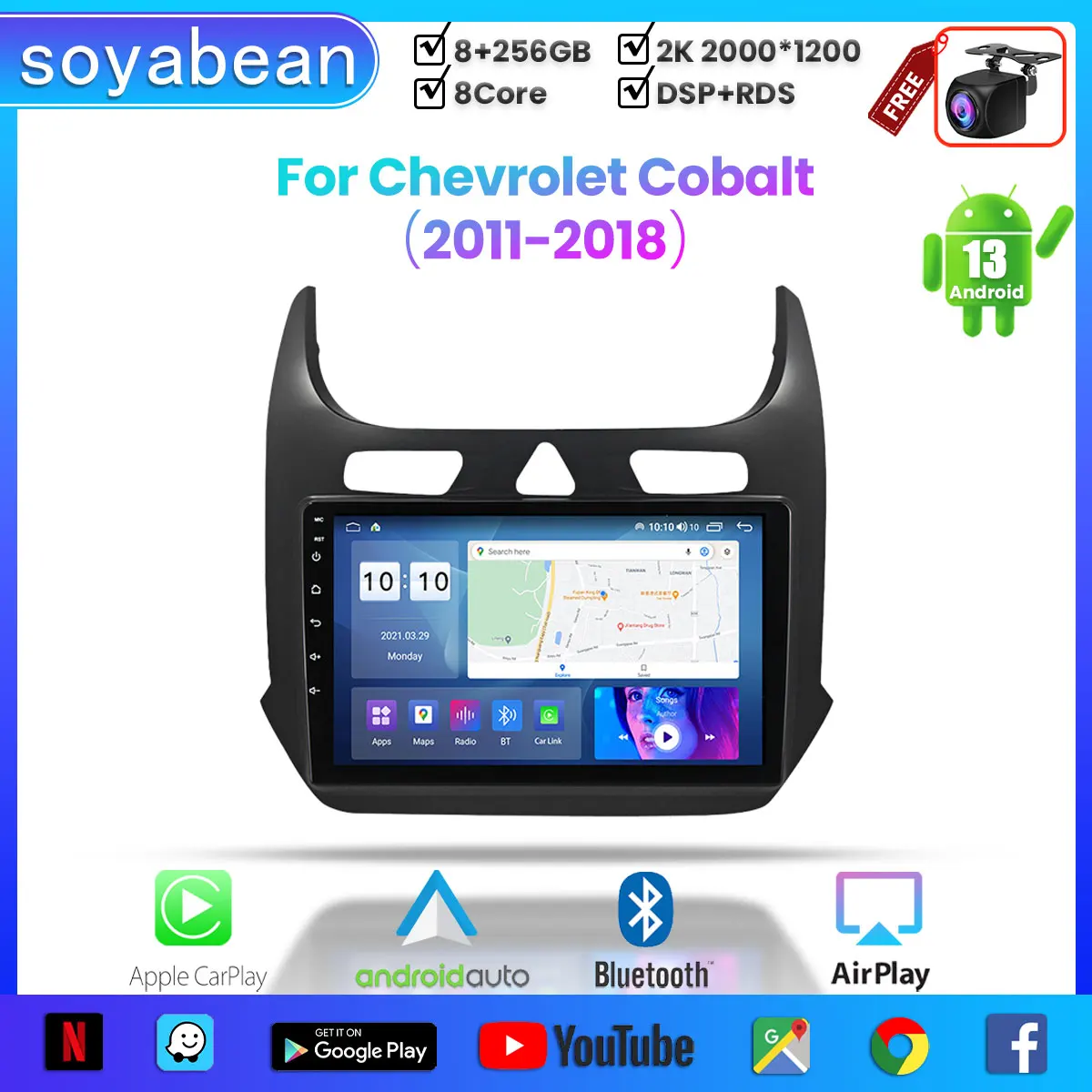 

Автомагнитола на Android 13 для Chevrolet Cobalt 2011-2021, мультимедийный плеер 9 дюймов 2K с 4G Car Carplay DSP и 2Din GPS-навигацией