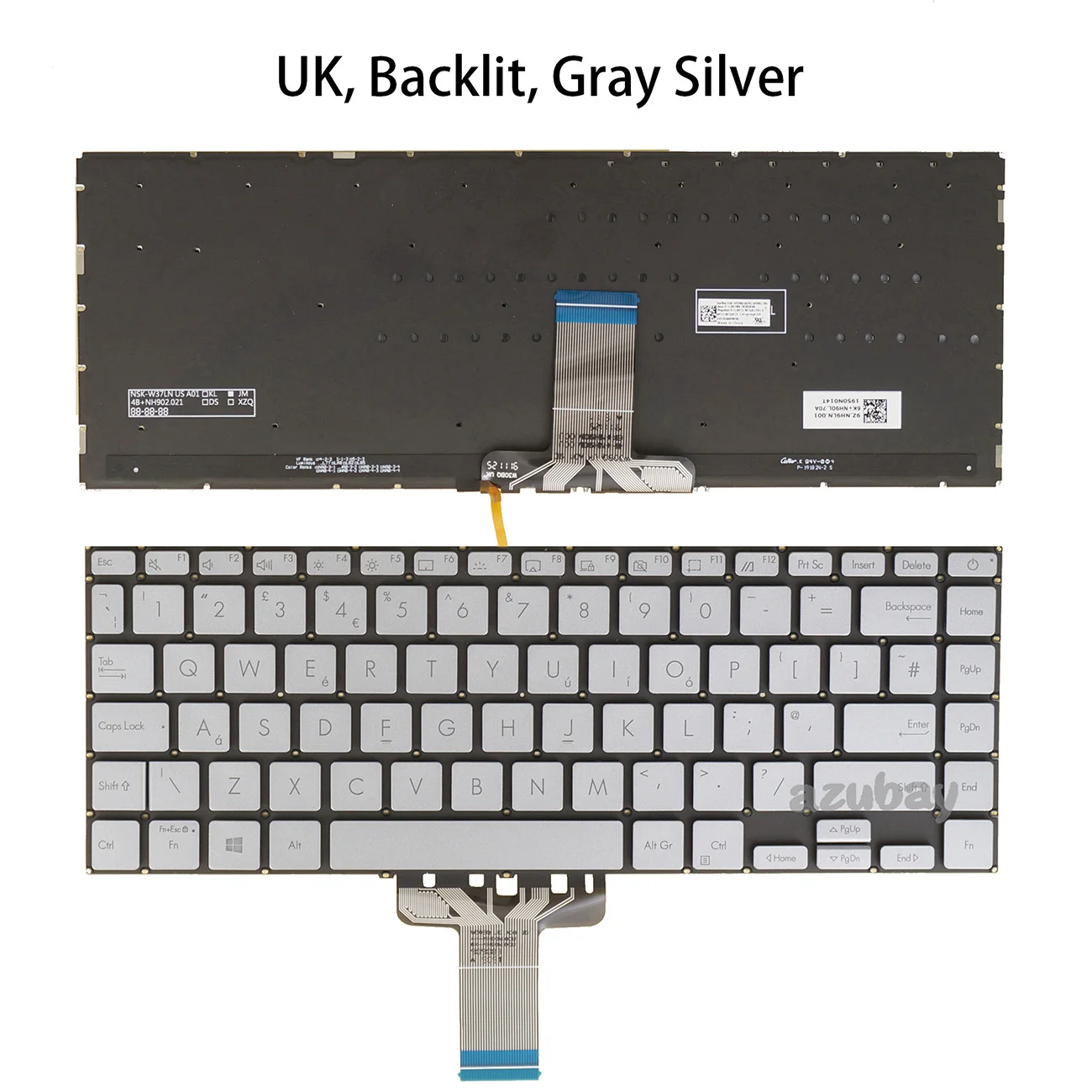 

Британская клавиатура для ASUS Vivobook S14 S433FA S433FL S433JQ NSK-W37BU 0U, 9Z.NH9BU.70U 0KNB0-282BUK00 0KN1-BF1UK13 Серебристая подсветка