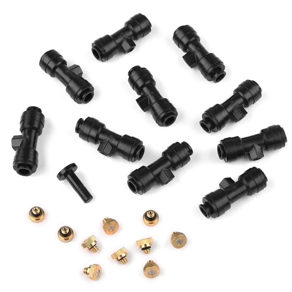 Brass & Plastic Fine Mist Nozzles Set for Outdoor Cooling, Greenhouse Irrigation, Disinfection & Air Purification