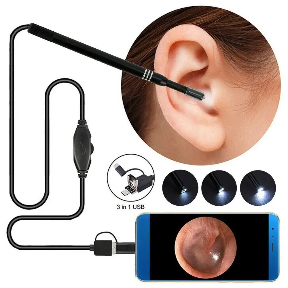 3 in 1 USB HD Visual Endoscope Ear Spoon Camera Android PC Earpick Otoscope Borescope Ear Cleaning Tool