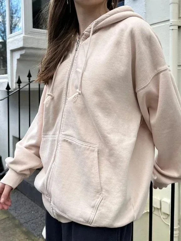 Women Solid Simple Cotton Loose Hoodie Autumn Long Sleeve Pocket Drawstring Hooded Sweatshirt Streetwear Sweet Oversized Tops