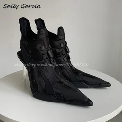 Silk Back Hollow Strange Clear Heel Sexy Women Sandal Boots Autumn New Y2k Combat Boots Pointed Toe Sexy Cool Girl Pumps