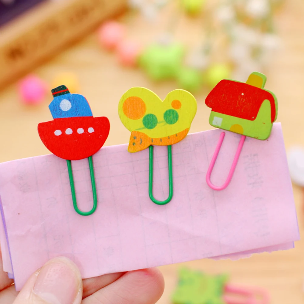 

12pcs Cartoon Animals Wooden Wood Paper Clip Note Mark Bookmark Stationery Gift for (Mixed Styles)