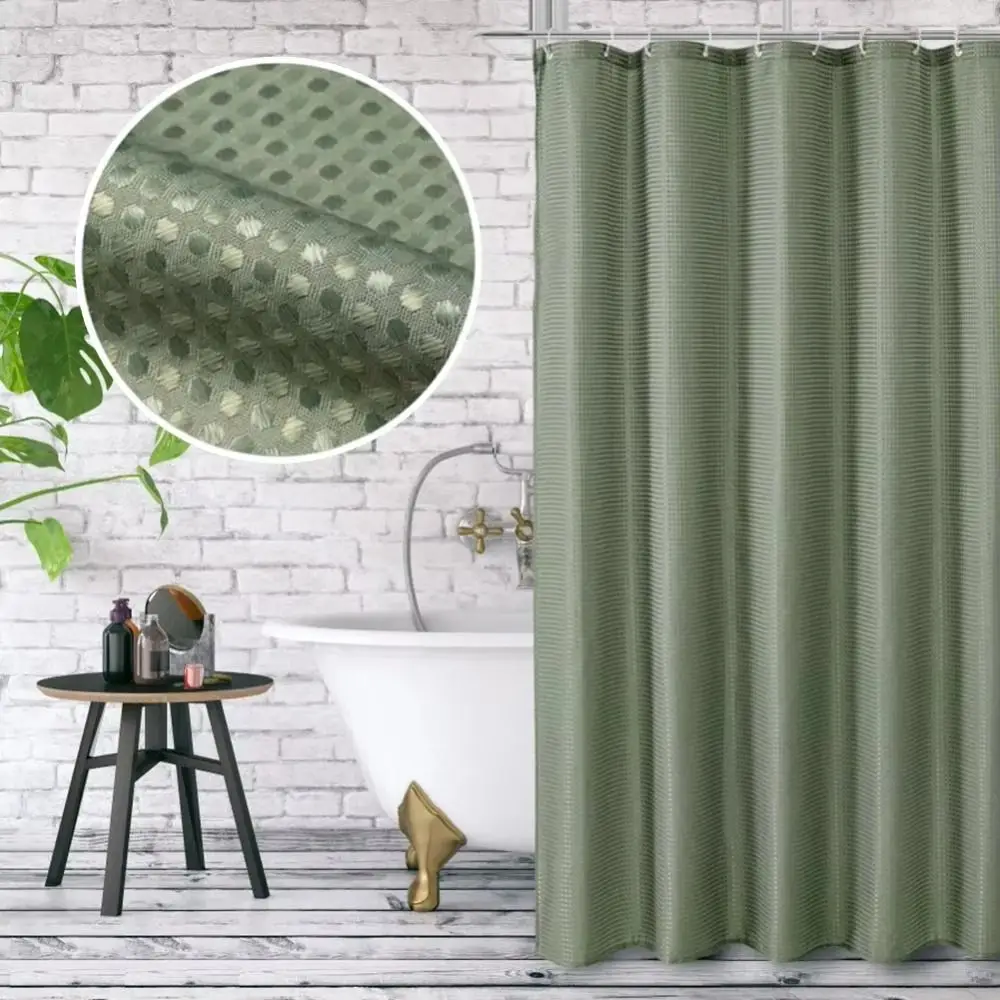 Waterproof Plain Waffle Shower Curtain Mildew-proof Solid Color Shading Curtain Thickened Polyester Bathroom Partition Curtain
