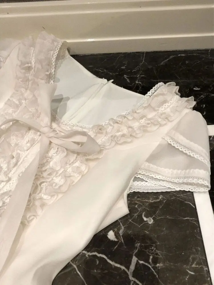 فستان الأميرة الحلو الصيفي الفرنسي الأنيق للنساء بأكمام قصيرة ورقبة مستديرة مع فيونكة دانتيل فستان حفلات صغير أنيق ملابس عصرية