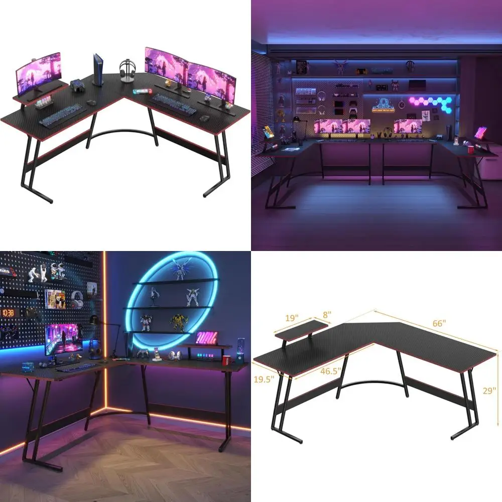 

L-Shaped Gaming Desk with Large Monitor Stand for Home Office and Sturdy Writing Surface