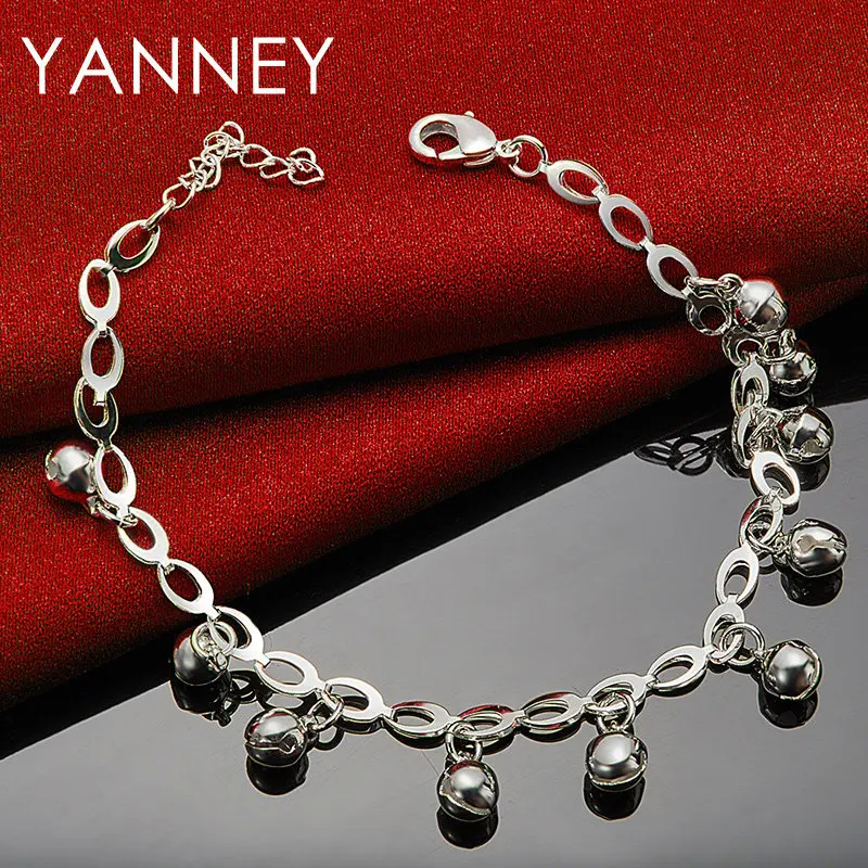 Fine 925 Sterling Silver 8 Inches Smooth Beads Bracelet For Women Fashion Party Engagement Wedding Gift Jewelry