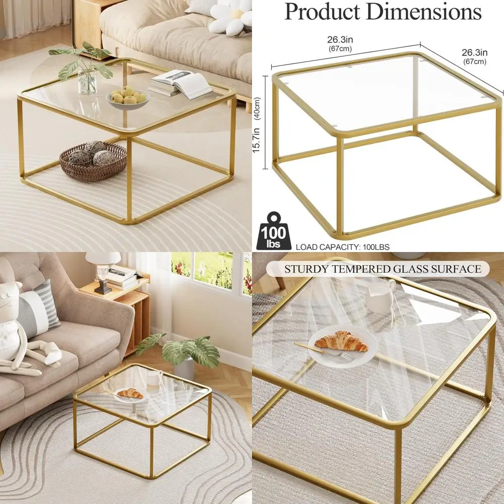 

Минималистичный квадратный стеклянный журнальный столик - современный центральный стол для гостиной из закаленного стекла для офиса или небольших помещений