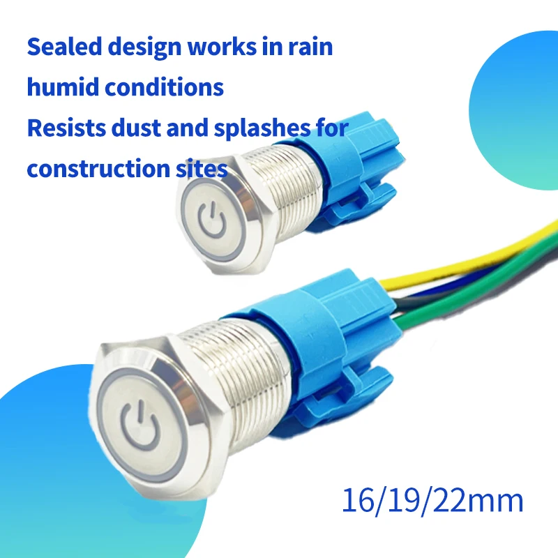 16/19/22mm Metal Push Button Switch IP65 Waterproof and Dustproof LED 12-24V 220V Power Switch for Industrial Machinery Control