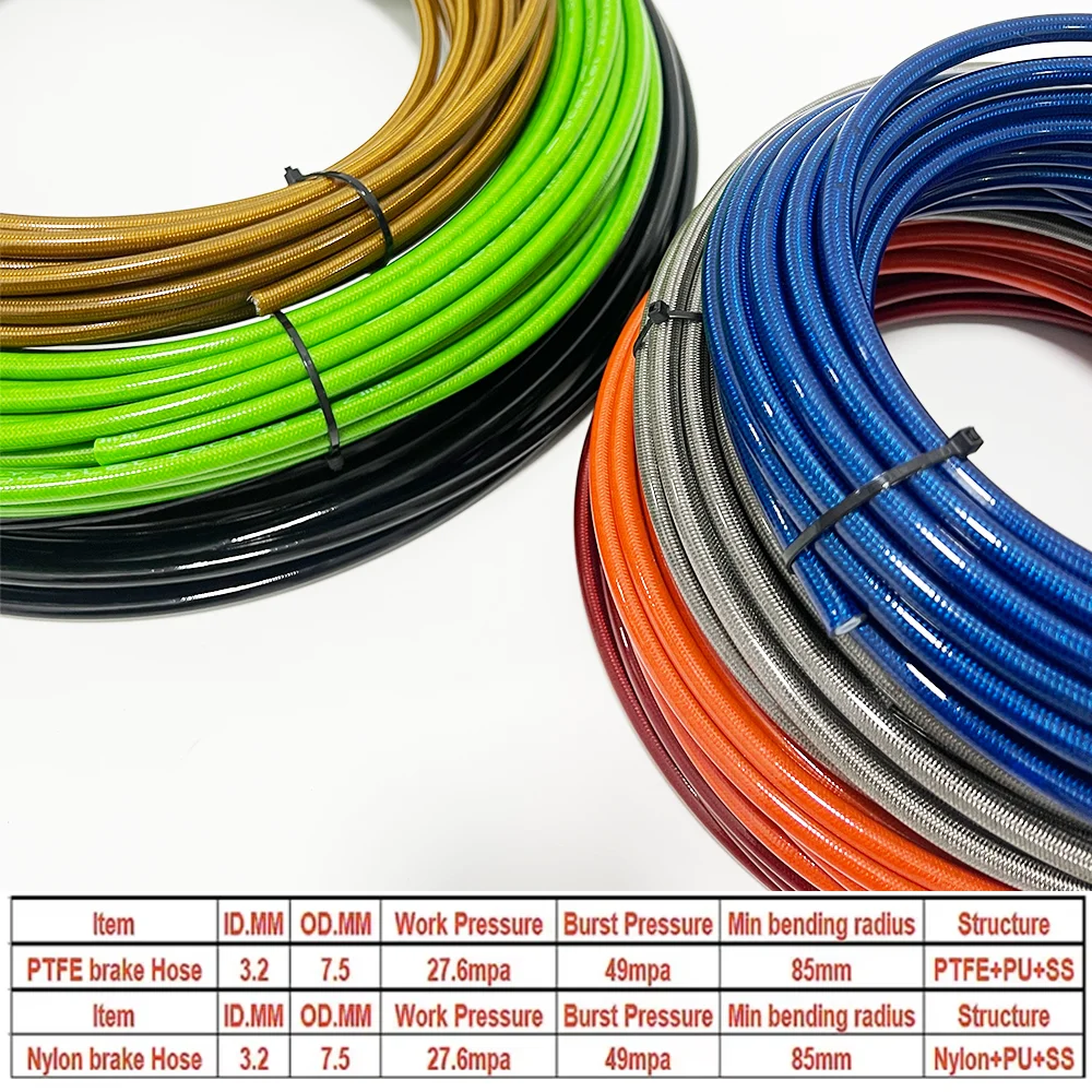 AN3 1M~10M Motorcycle Braided PU 304 Stainless Steel PTFE/Nylon Brake Pipe Line Hose Brake Line Fuel Tube Pipe Racing Brake Hose