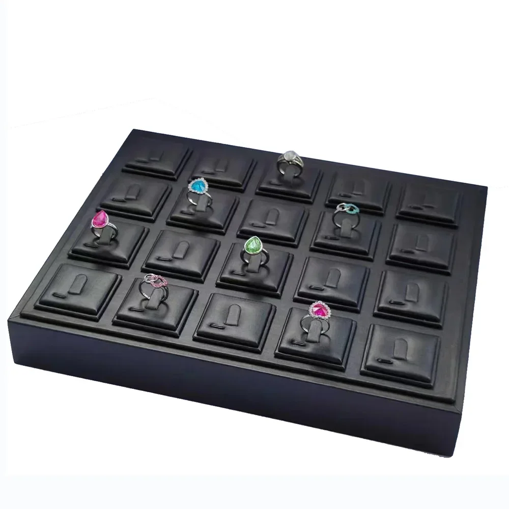 Black PU Leather Ring Jewelry Display Tray Earring Pendant Storage Organizer Necklace Charms Showcase Ring Stud Holder Box