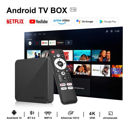 Imagen 2 del producto Wifi6 Android14 Smart TV Box T1s Allwinnerh313 Chip Quad Core 100M LAN Bluetooth 5 4K Video Chromecast Streaming Media Player