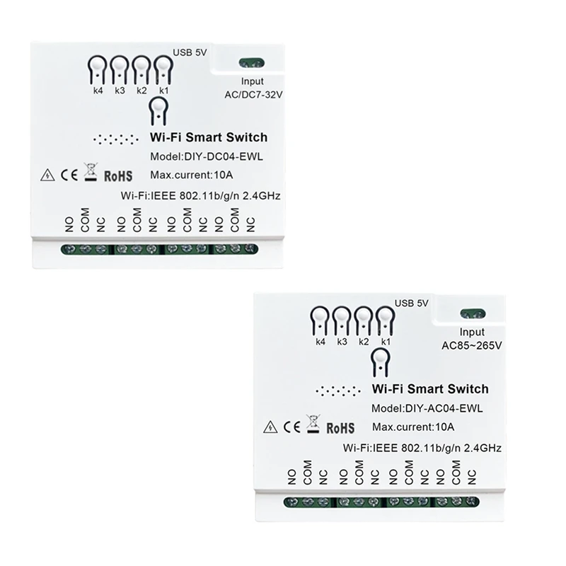 

4CH Ewelink Wifi Smart Switch 7-32V USB 5V 2.4G Wifi Smartlife Home Automation Module For IFTT Alexa Google Home Easy Install