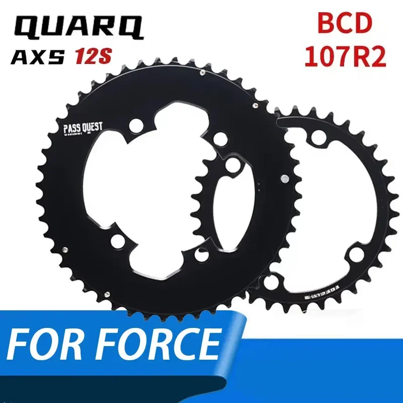 

Двойное кольцо для цепи PASS QUEST 107 bcd 2X с 4 болтами для SRAM FORCE Quarq Power Meter AXS 12 скоростей Дорожный/гравийный велосипед