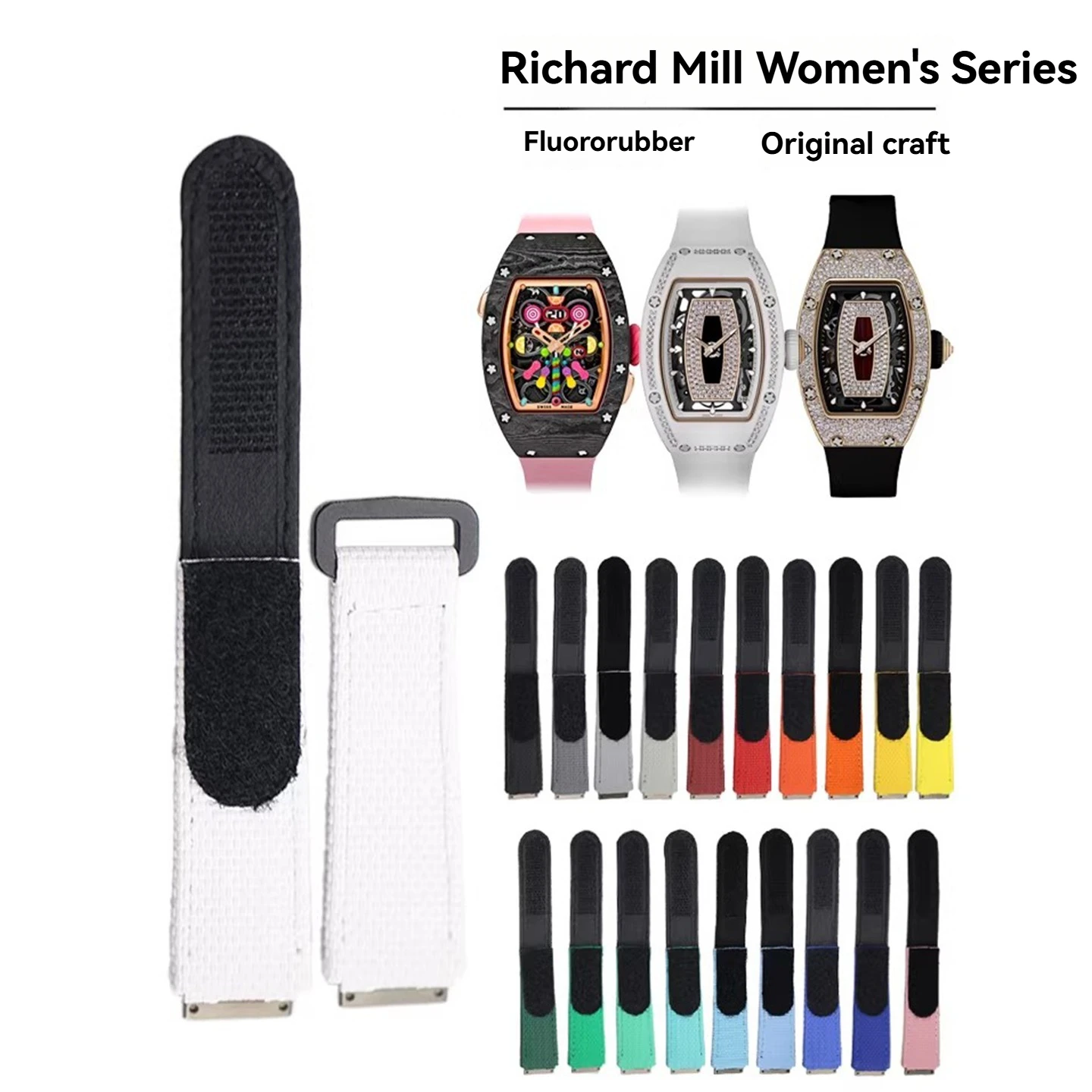 Custom FKM Rubber Straps for Richard Mille Watches RM011, RM030, RM005, RM035, RM055, RM50-01 , RM67 Models Elastic Nylon Straps