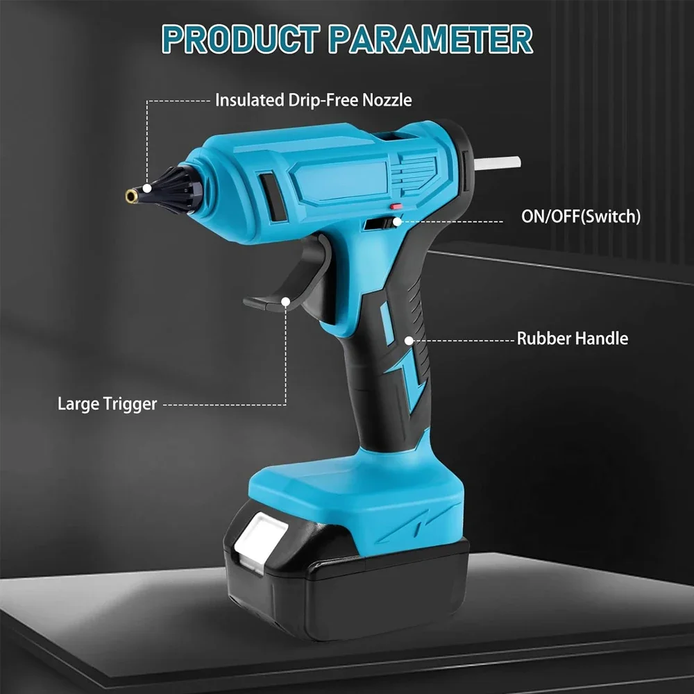 280°C 100W Cordless  Hot Melt Glue Gun Portable Rechargeable with 10pcs 11mm Glue Sticks DIY Repair Tool For Makita 18V Battery