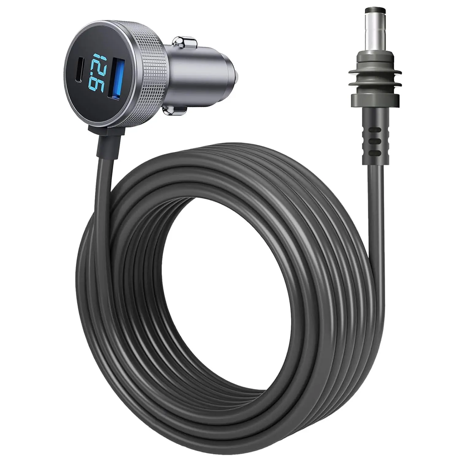 Mini Digital Display DC5521 Car Charger Cable 18AWG Waterproof Cigarette Lighter Power Cord