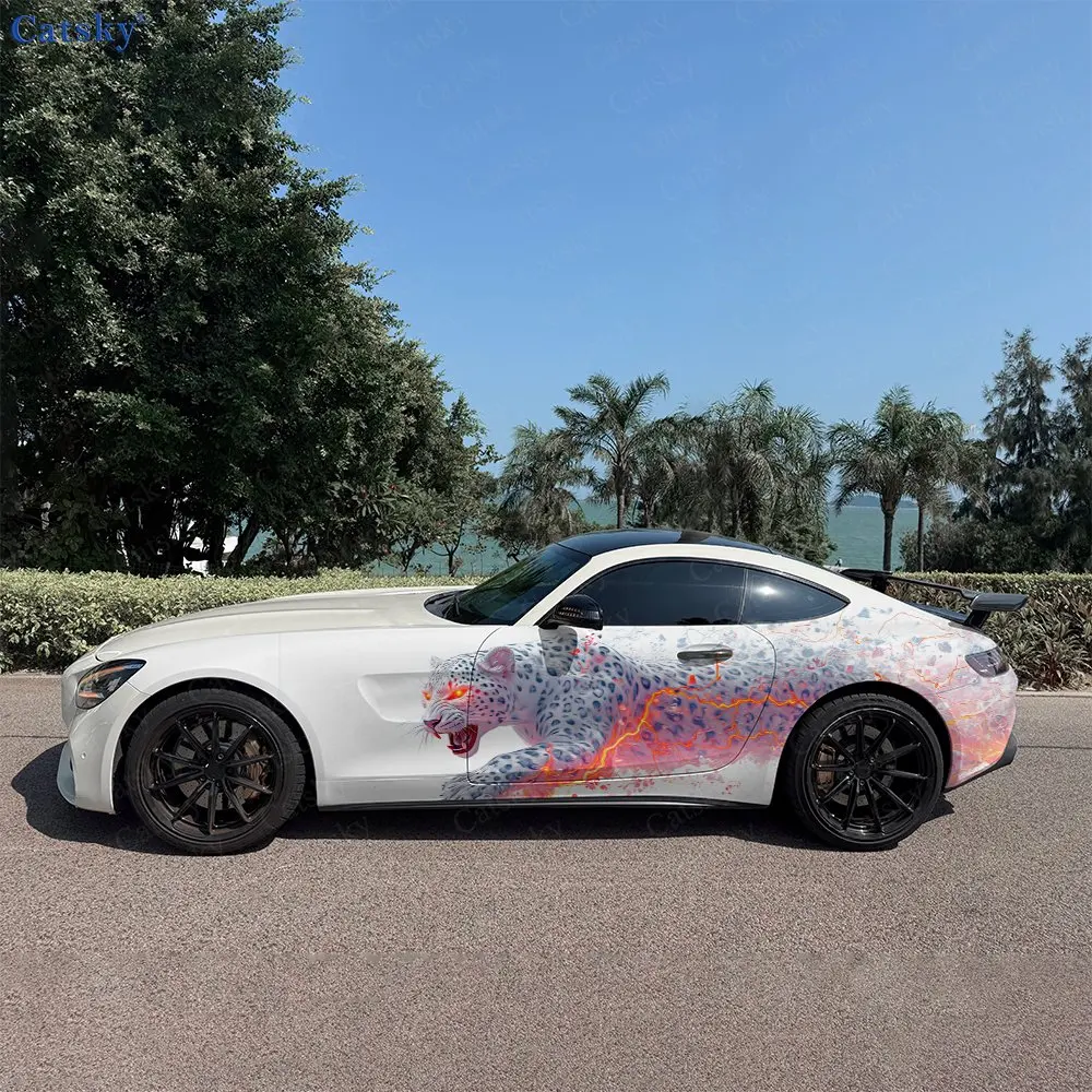 2pcs Leopard Light Shadow Car Side Wraps, Self-Adhesive PVC Waterproof & Scratch-Resistant Stickers, Car Accessory Gift