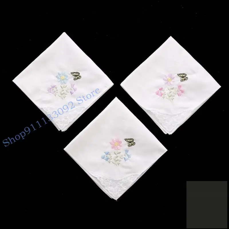 H9ed Cotton Ladies Clanskerchiefs خمر نمط الأزهار الدانتيل دانتيل حفل زفاف حزب الزفاف هانكي #2