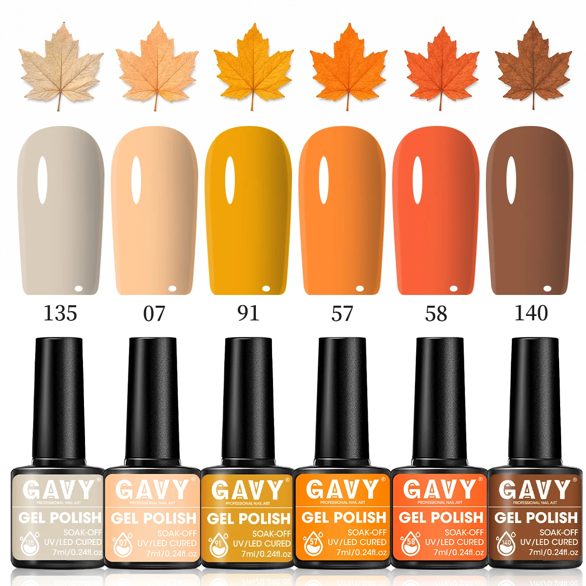 Six-Color Autumn Maple Leaf Series Gel Nail Polish Set, Removable Uv Led Brown-Orange Yellow Gel Nail Polish Set, Long-Lasting Glossy Autumn Nail Gel, Suitable for DIY Nail Art and Salon Nail Art