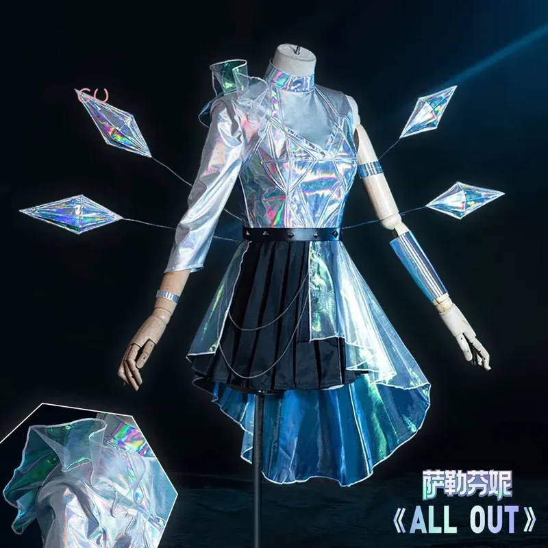 

Игра LOL Косплей KDA Seraphine Костюм KDA All Out More 2020 Косплей Костюм Платья Юбка Наряды с комплектом сережек