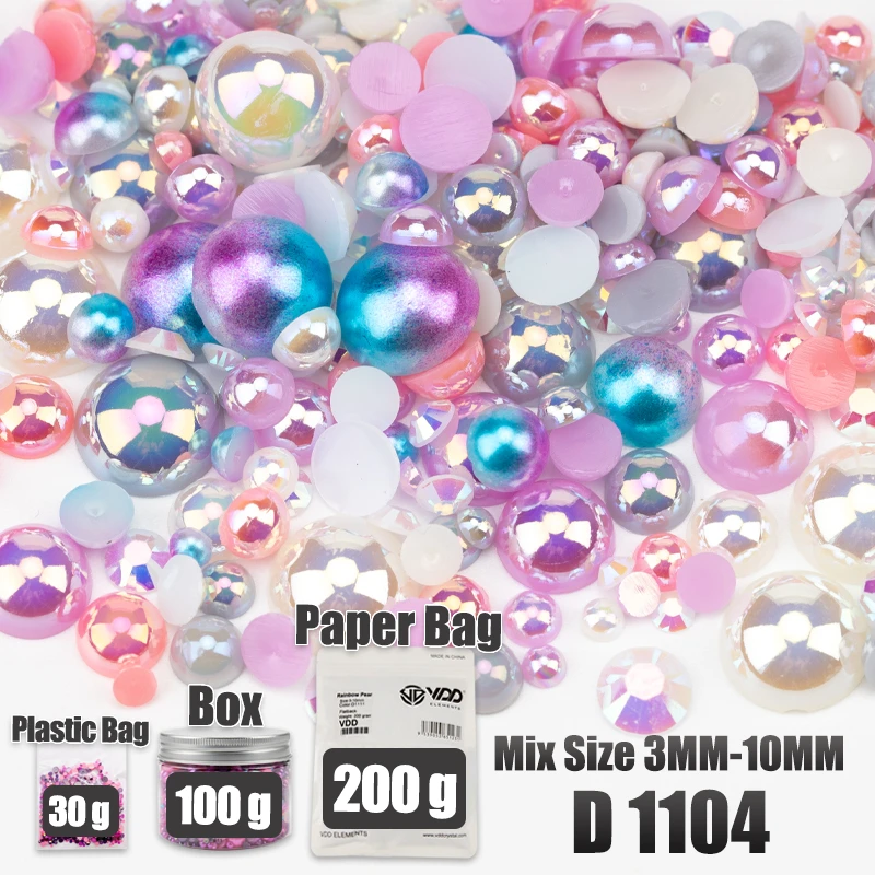 VDD 30/60/100/200g Großhandel Gemischte Größen ABS Halbrunde Perlen Flache Rückseite Perlen Farbige Harz-Strasssteine für Handwerk Nagelkunst DIY Dekoration – Detail 11