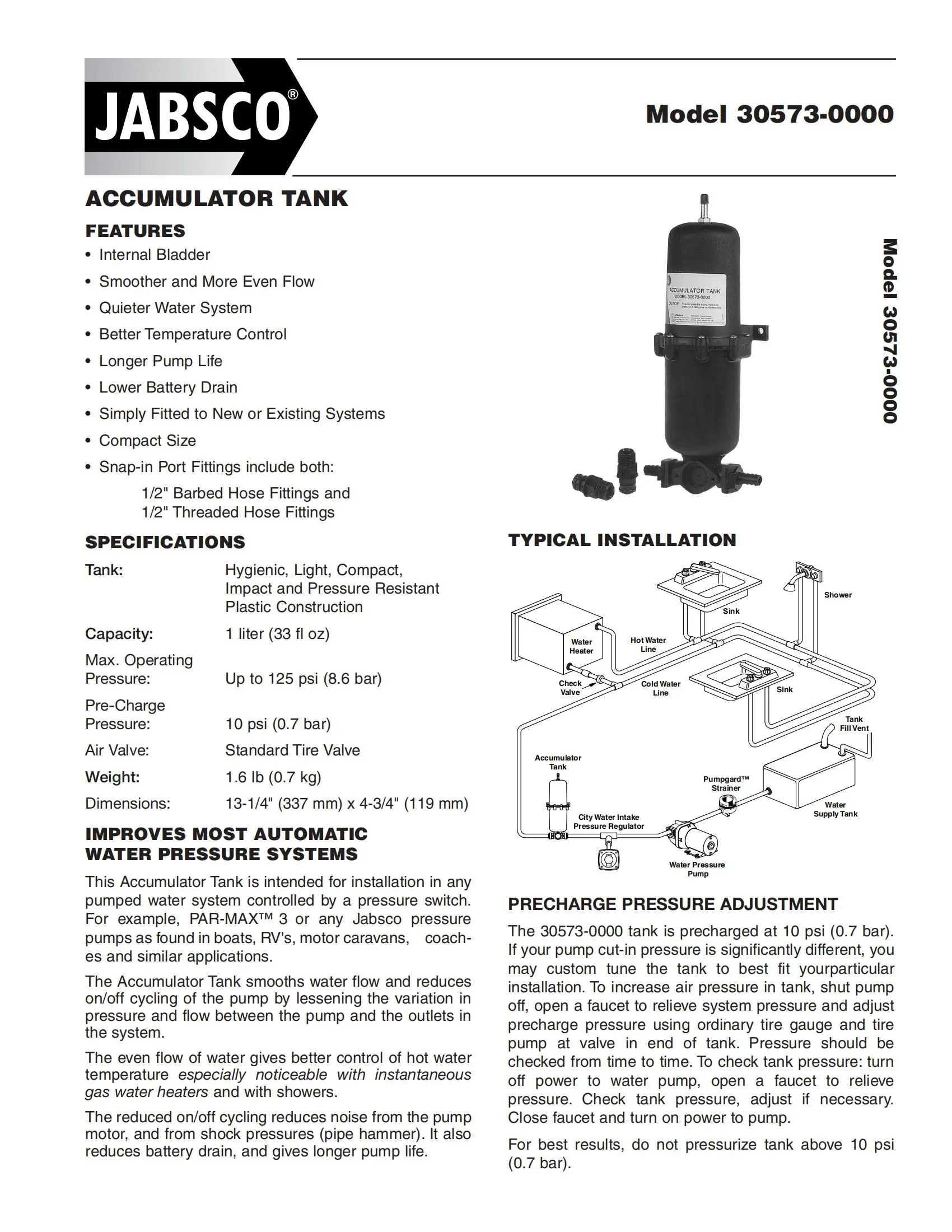Tanque de armazenamento de acessórios marinhos para lancha de iate # 30573-0000 Tanque Buffer Tanque de Pressão de 1 Litro
