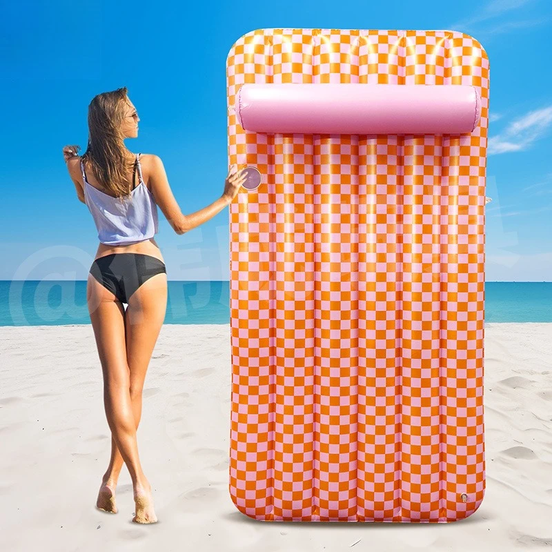 

Customized PVC water inflatable floating row, summer pool party single portable water floating bed with headrest