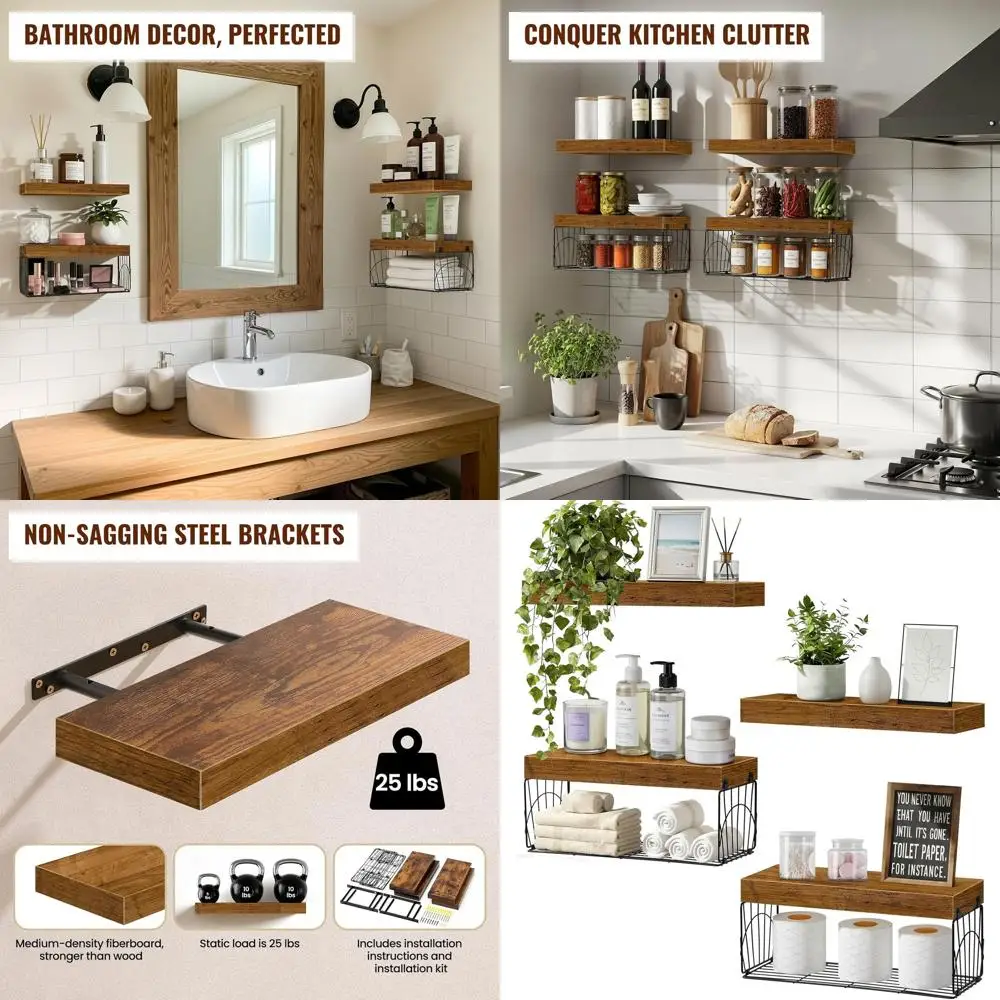 

Деревянные плавающие полки над унитазом, в деревенском стиле фермерского дома, 16, для хранения в ванной и гостиной