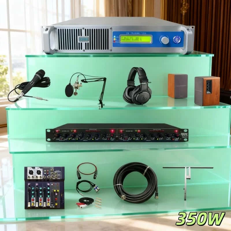 

Professional YXHT-350W FM Transmitter Set with Mixer & Audio Processor - Stable/Durable, Radio Station Essential, AES Input