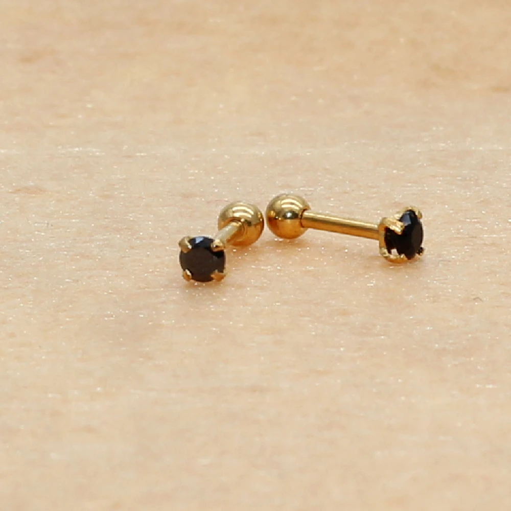 3mm Bunte Ohrstecker mit Schraubverschluss aus Edelstahl, klassisch goldfarben, AAA runder Zirkon – Detail 20