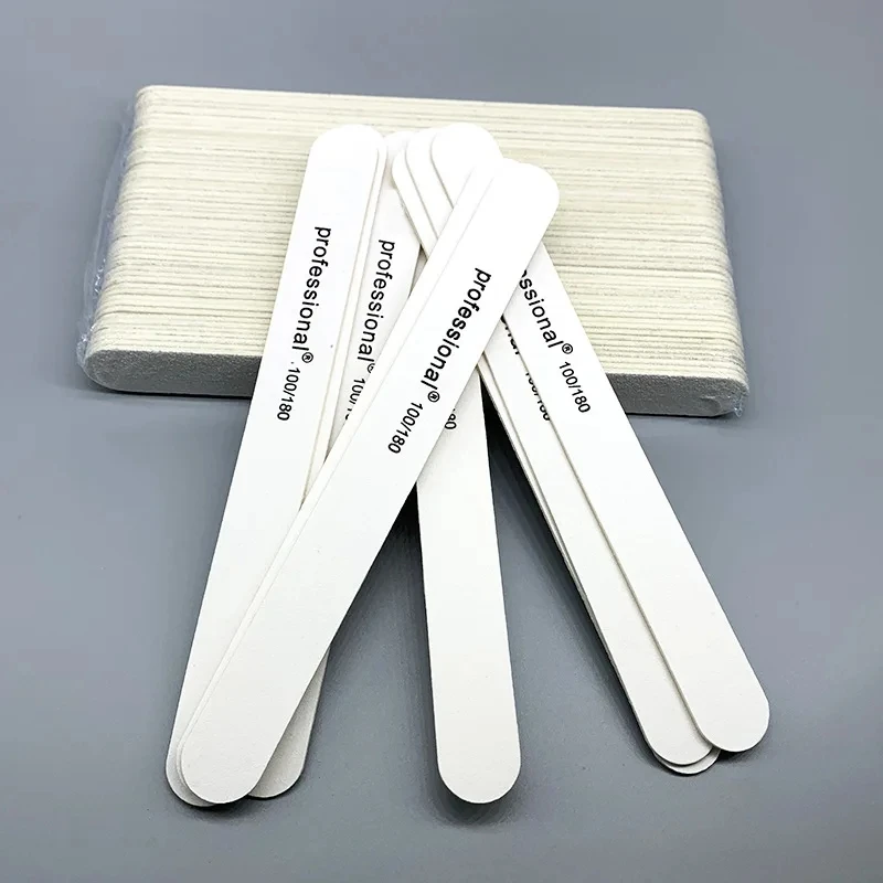 50 Pieces Of WhiteStraight Wood Core Thin Filed Fine Wwo-sided Nail File Grinding Sand Bar Repair Tools