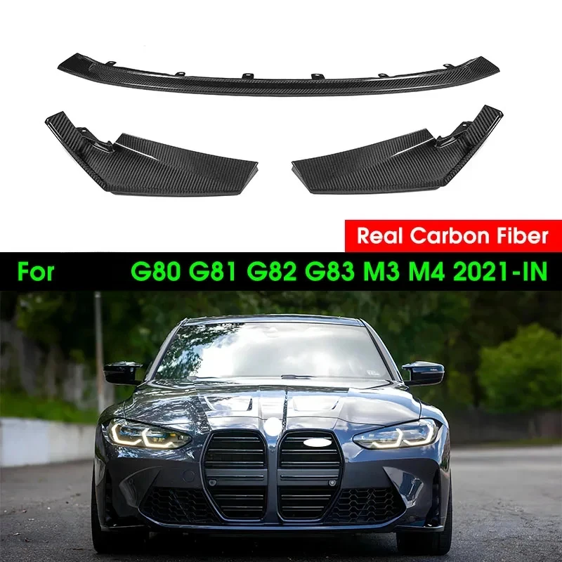 High Quality 3PCS Real Dry Carbon Fiber Front Bumper Lip Duck Lip Spoiler Guard Fit G80 G82 G83 3 Series 4 Series