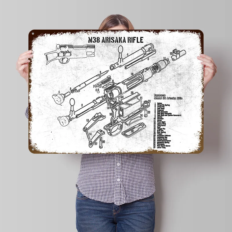 M38 Arisaka Rifle Tinplate Poster Customized Wall Art Retro Vintage Metal Signs for Fans Home Decorations Bedroom Decoration