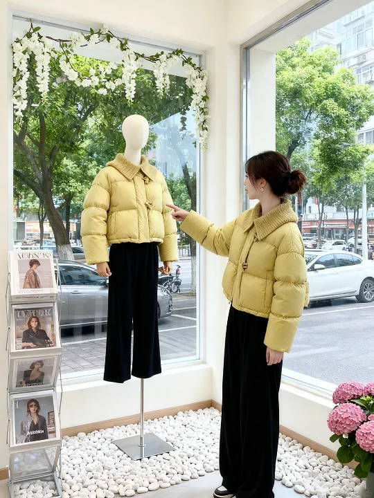 

ort Yellow Cotton Jaet Thi Warm Korean Sle Winter Clothes Commute Straight Tube Long Sve Zipper Pure Color Coat