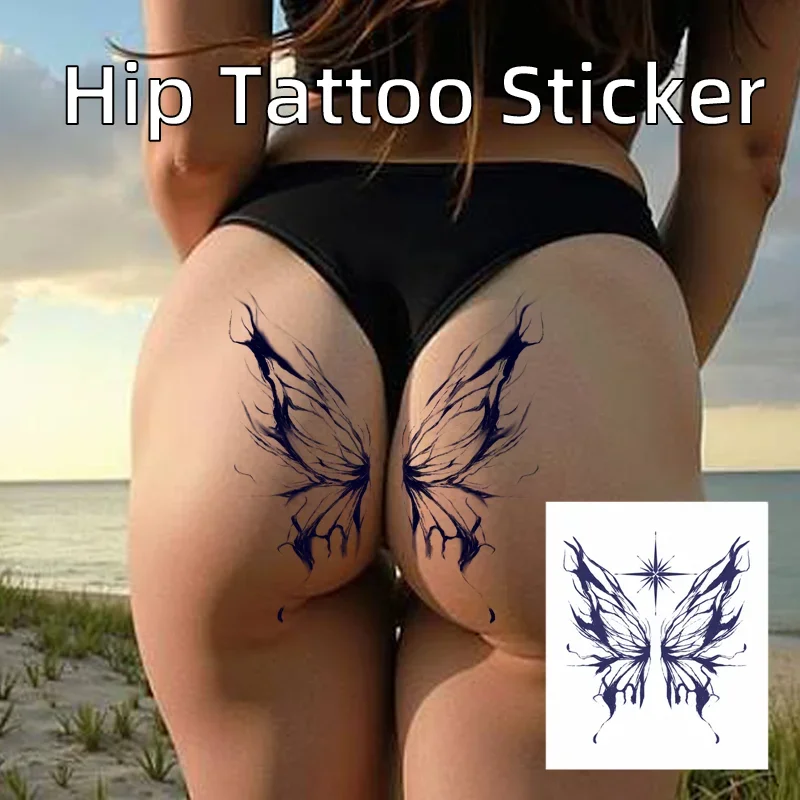 Blue Butterfly Wing Disposable Tattoo Sticker Temporary Tattoo, Waterproof Symmetrical Tribal Body Art