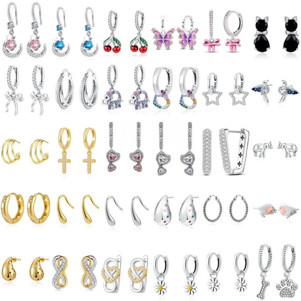 

Новые модные серьги из серебра 925 пробы в форме сердца, бабочки, вишни, ромашки, подходят для европейских женщин, роскошные ювелирные украшения, подарки