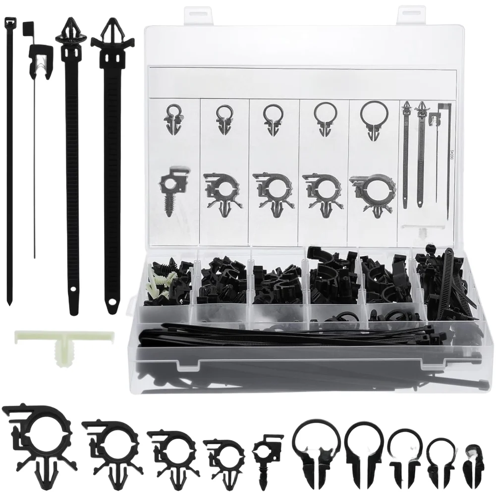 200 Piece Vehicle Wire Harness Kit Plastic Nylon Retaining Clips Cable Ties and Mounts for Managing Automotive Electrical Wiring