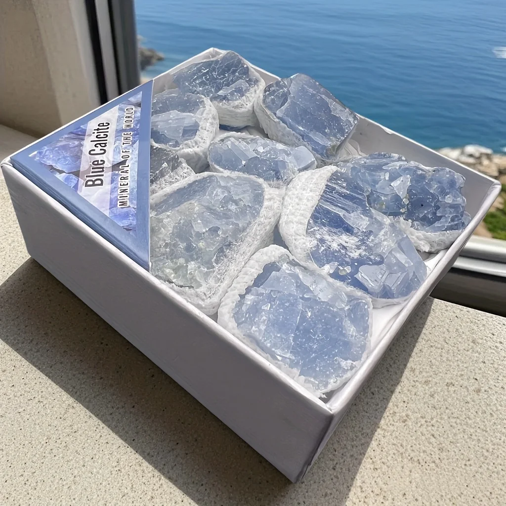 علبة من حجر الأزرق الطبيعي الخام، علبة هدايا صخرية غير منتظمة، تعليم معدني وعرض هدية العيد. ديكور الغرفة