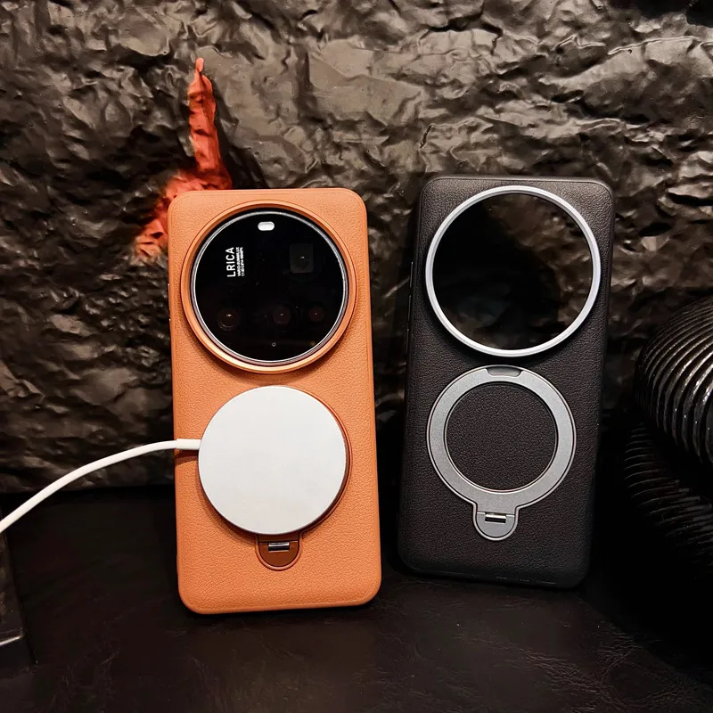 

Для Xiaomi 15 Ultra, 14 ультра магнитный чехол ELVEV противоударный жесткий чехол из искусственной кожи с подставкой для ПК на присоске для телефона