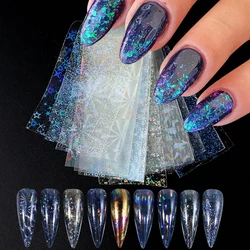 9PCS/Bag Nail Transfer Stickers Laser Patterns Holographic Design Gel Decal Foil Slider Art Decoration Manicure Accessories Tool