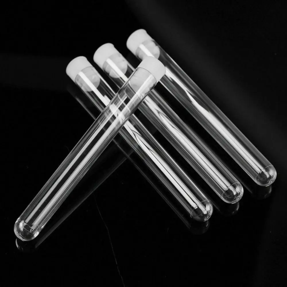 With Screw Cap Plastic Test Tubes Clear Transparent Laboratory Test Tubes Plastic Round Bottom Transparent Test Tubes School Lab