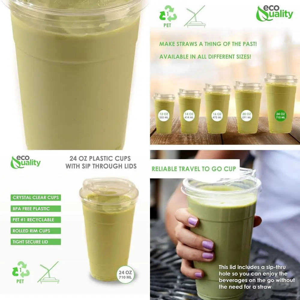 

24 oz Clear Plastic Cups with Lids, Perfect for Iced Coffee, Juice, and Party Beverages