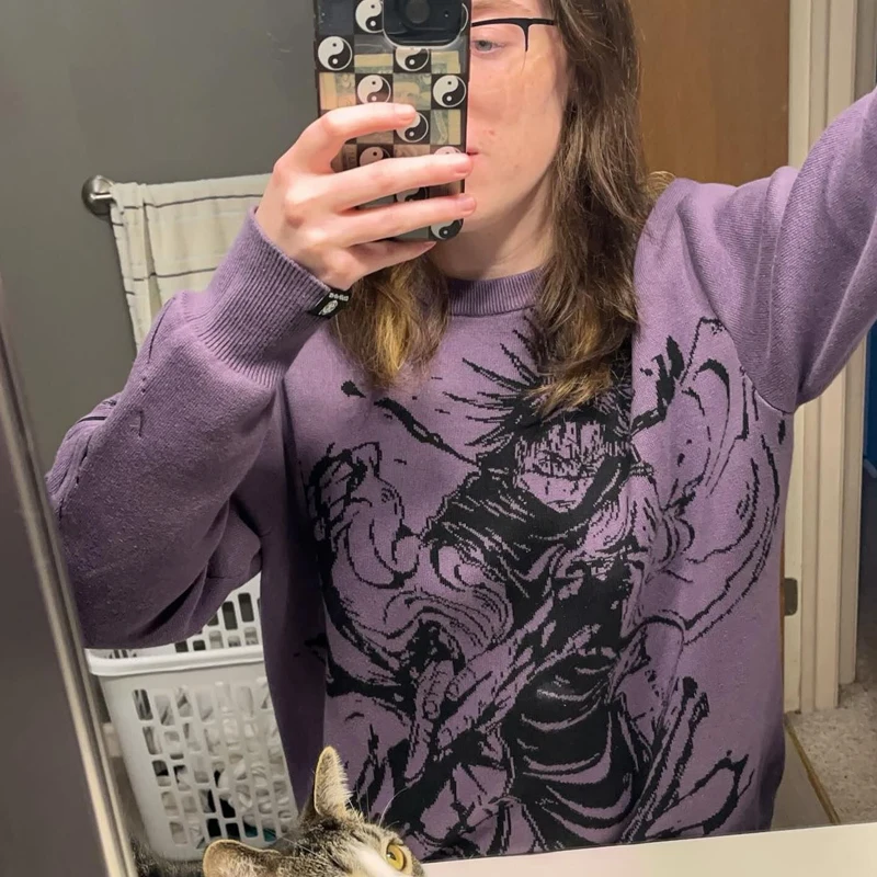 O ネックゴシック原宿ストリートニットセーター女性服ニットトッププルオーバーセーター秋と冬の新ファッションカジュアルルーズ