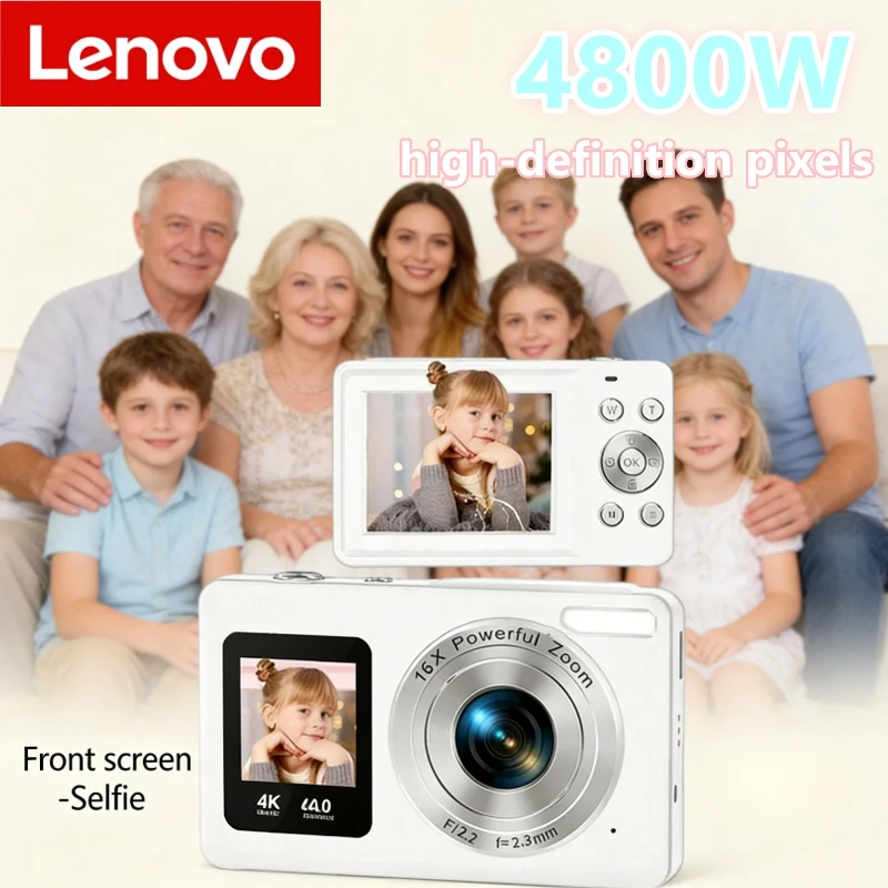 

Lenovo 4K HD 2.4 inch digital Camera Rechargeable Cameras with 16x Zoom Compact Camera 48MP Cameras for kids Beginner Camera