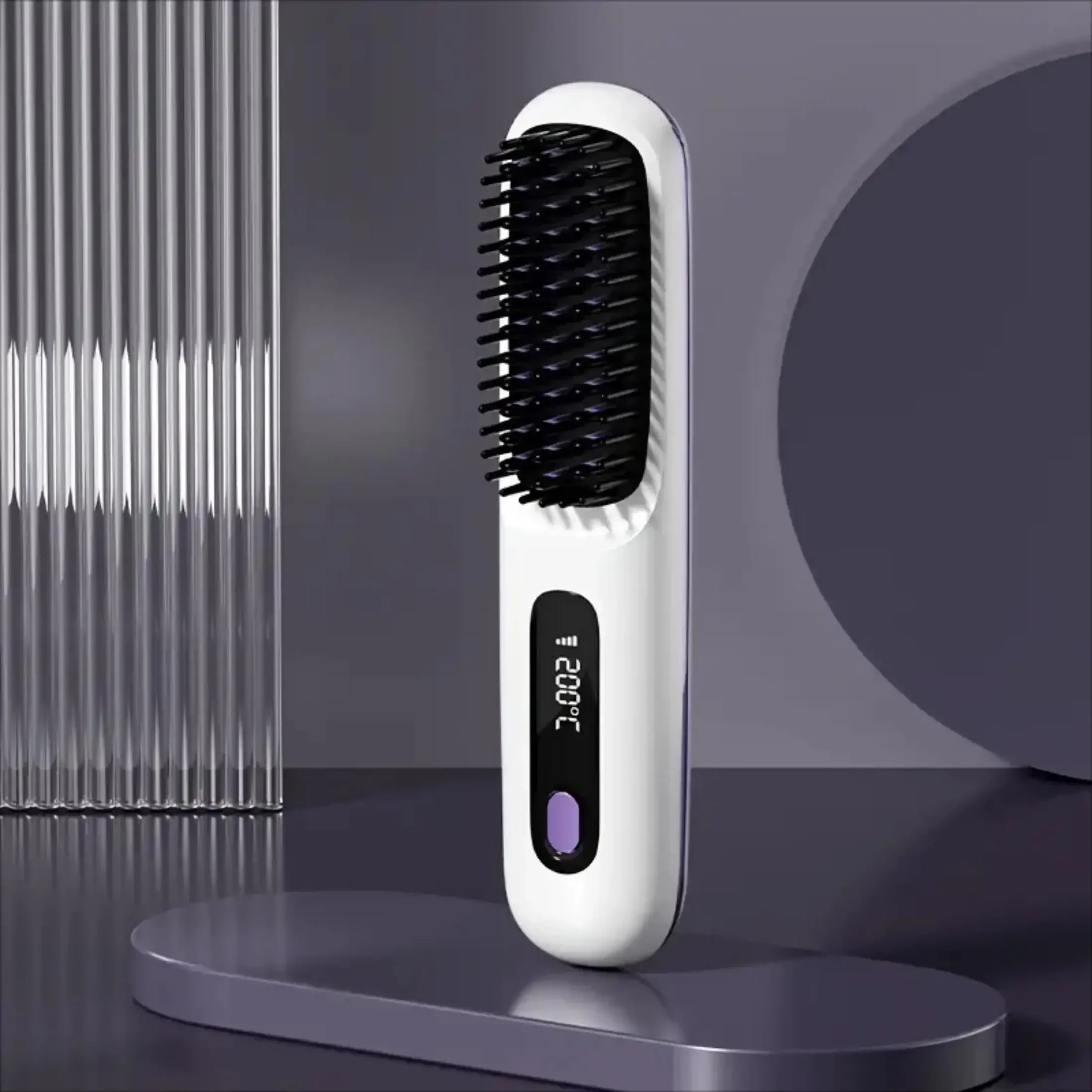 1pc-Rechargeable Electric Straightening Brush – USB Ceramic Heating with Negative Ion,Wireless & Portable Styling Tool for Hair