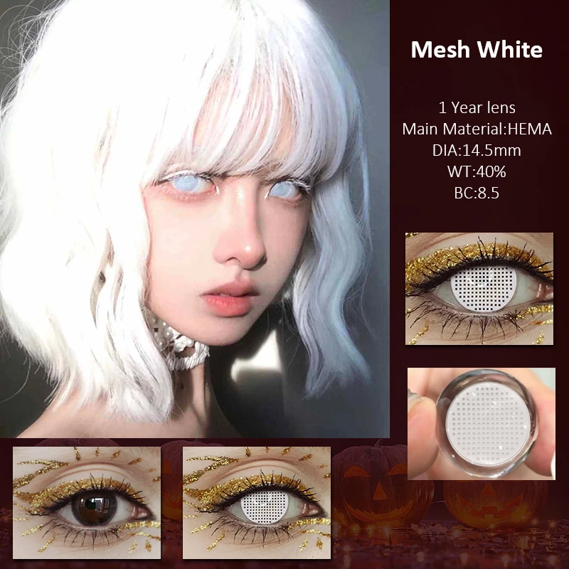 KSSEYE 1 Pair Halloween Contact Lenses for Eye Cosplay Lenses White Contact Lens Reticular Pupil Anime Cosmetics Pupils Yearly