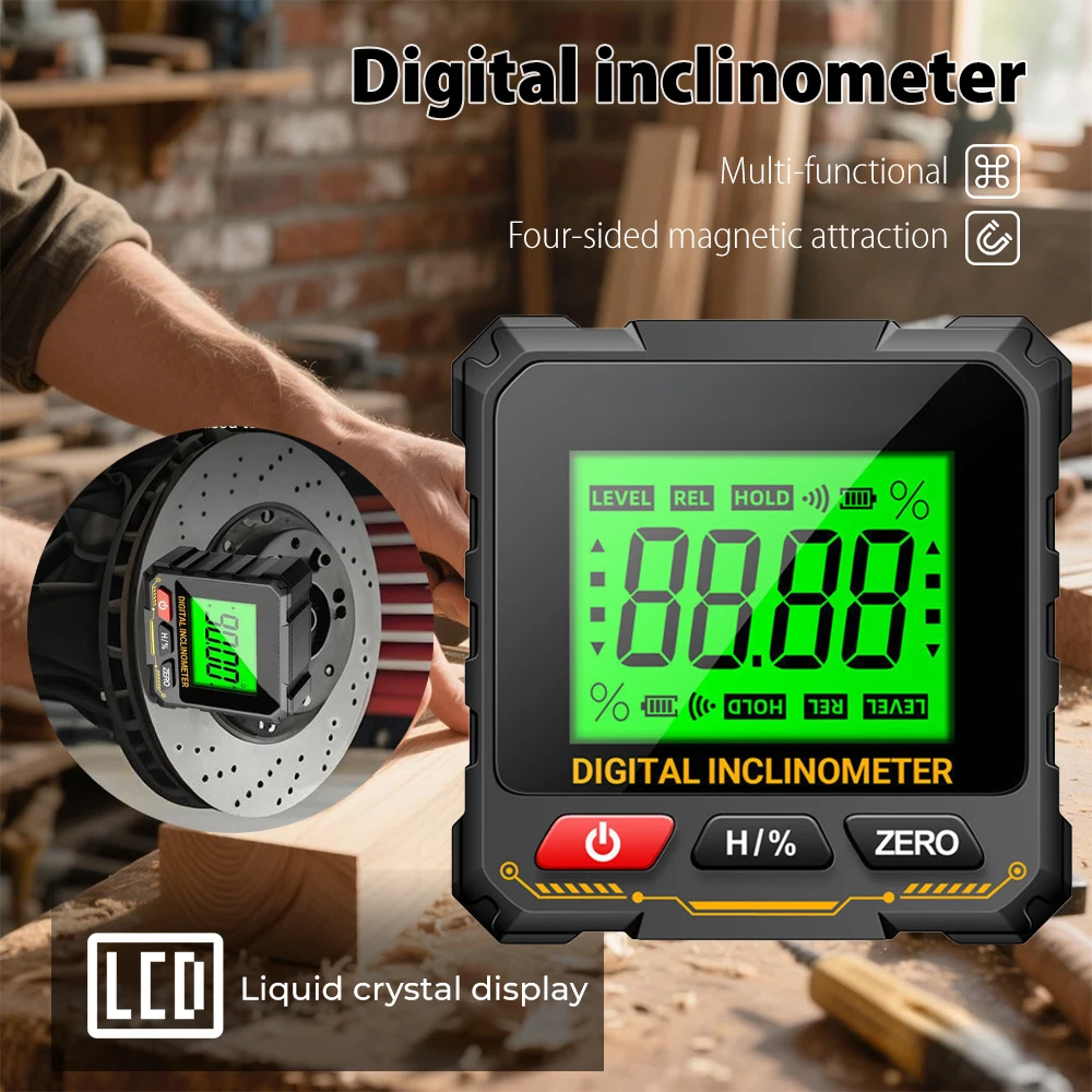 4면 자기 디지털 각도계 전자 레벨 박스 전자 각도 눈금자 백라이트 각도기 목공 경사계
